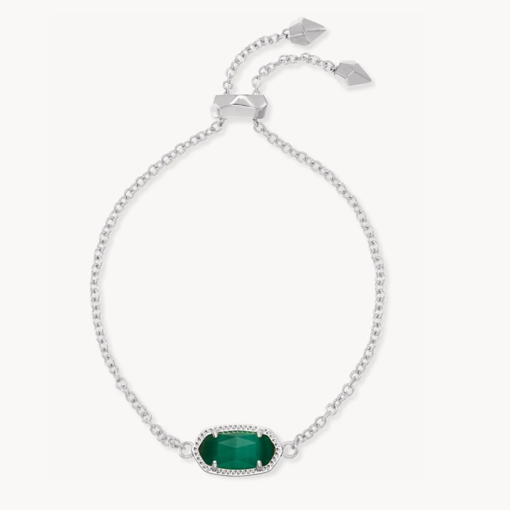 Kendra Scott Elaina Silver Adjustable Chain Bracelet in Emerald Cat’s Eye